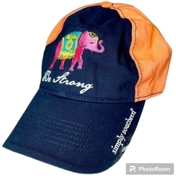 SIMPLY SOUTHERN | SIMPLY SOUTHERN “BE STRONG” ORANGE & BLUE ELEPHANT HAT, OS. - Picture 1 of 5